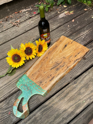 Charcuterie Cheese Board Serving Board Sassafras Live Edge Green & Gold Epoxy Resin Accent Handle