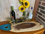 Charcuterie Cheese Board Serving Board Epoxy Resin Blues Accent Live Edge Handle