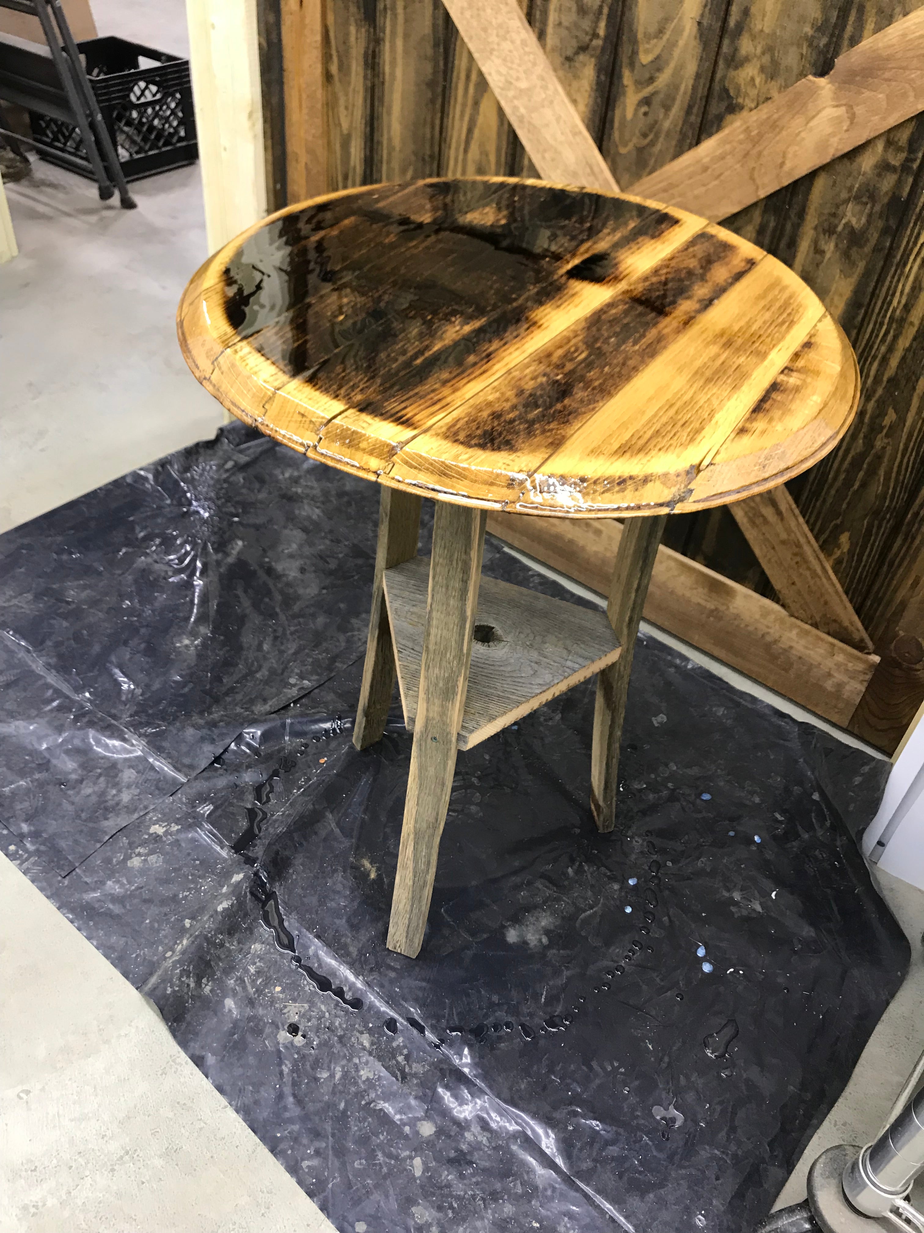 Reclaimed Whiskey Barrel Head & Staves Side Table