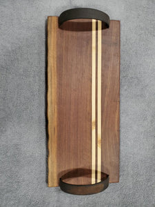Charcuterie Serving Board Cheese Board Leather Handles Walnut with Pine Inlay