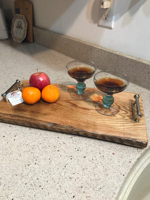 Live Edge Serving Tray Reclaimed Oak with Chrome Handles