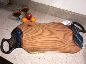 Charcuterie Serving Board Cheese Board Large Oak with Blue Copper White Black Epoxy Resin Handle