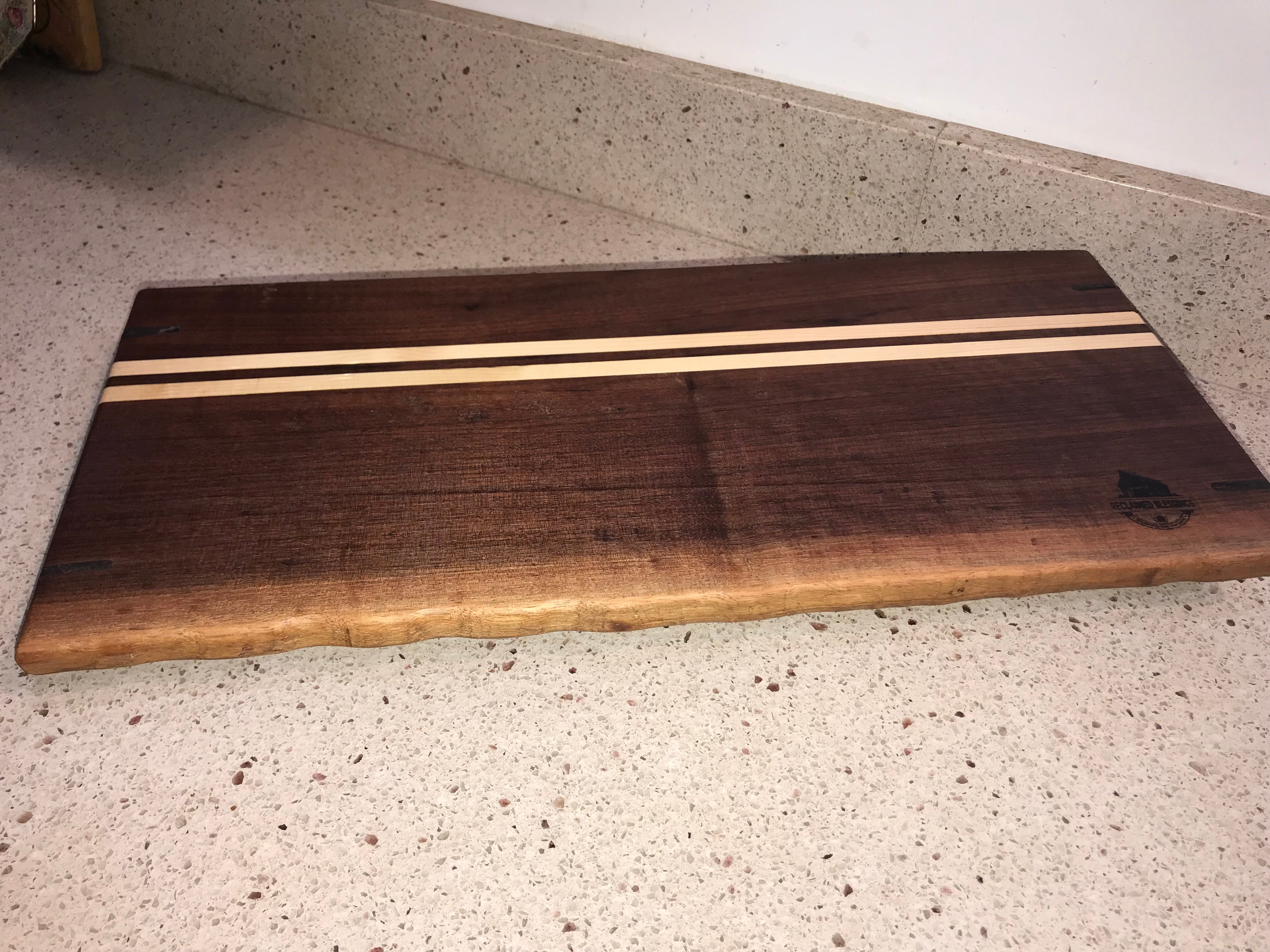 Charcuterie Serving Board Cheese Board Leather Handles Walnut with Pine Inlay