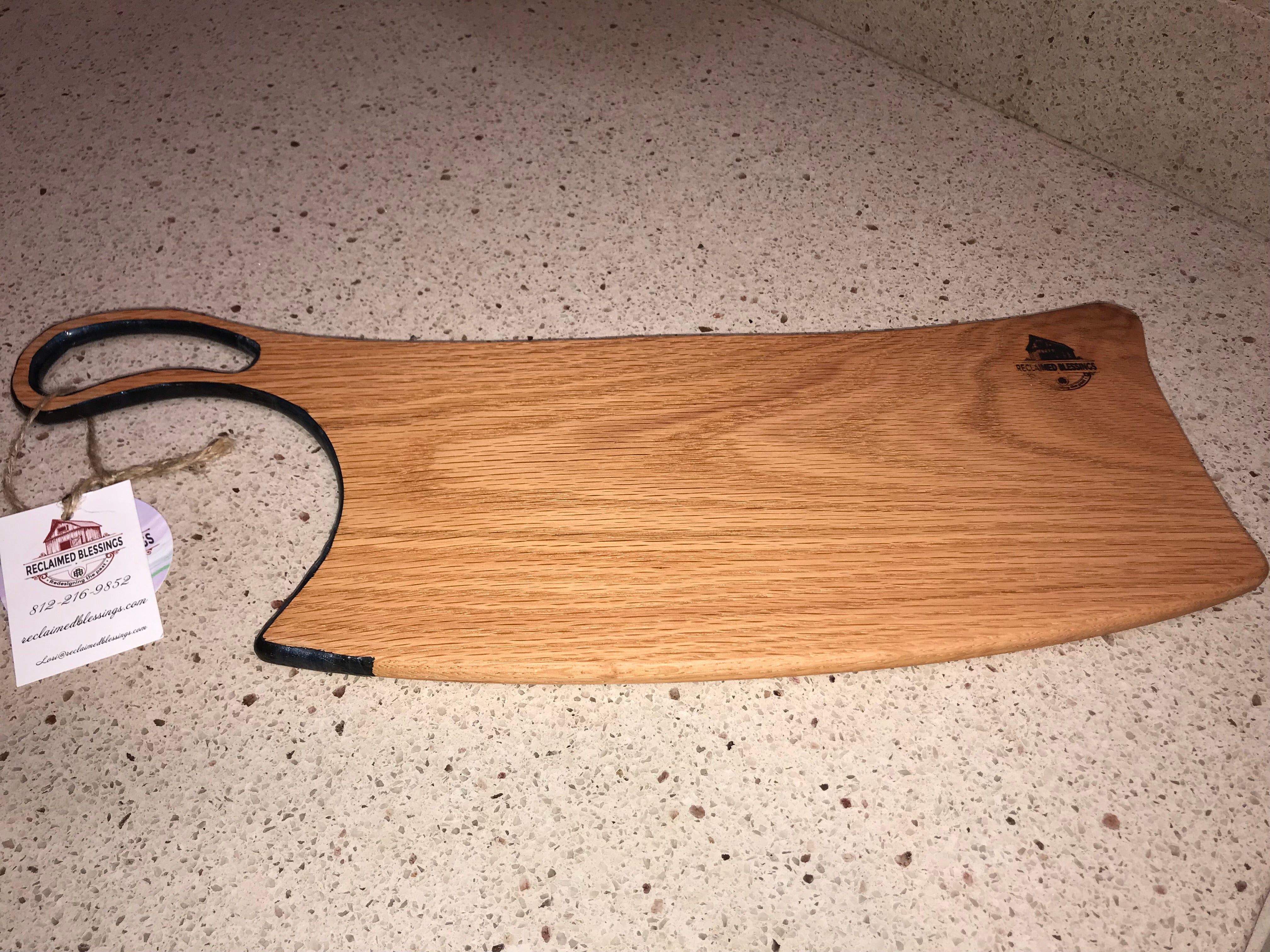 Charcuterie Serving Board Cheese Board Oak with Blue Black Silver Epoxy Resin Handle