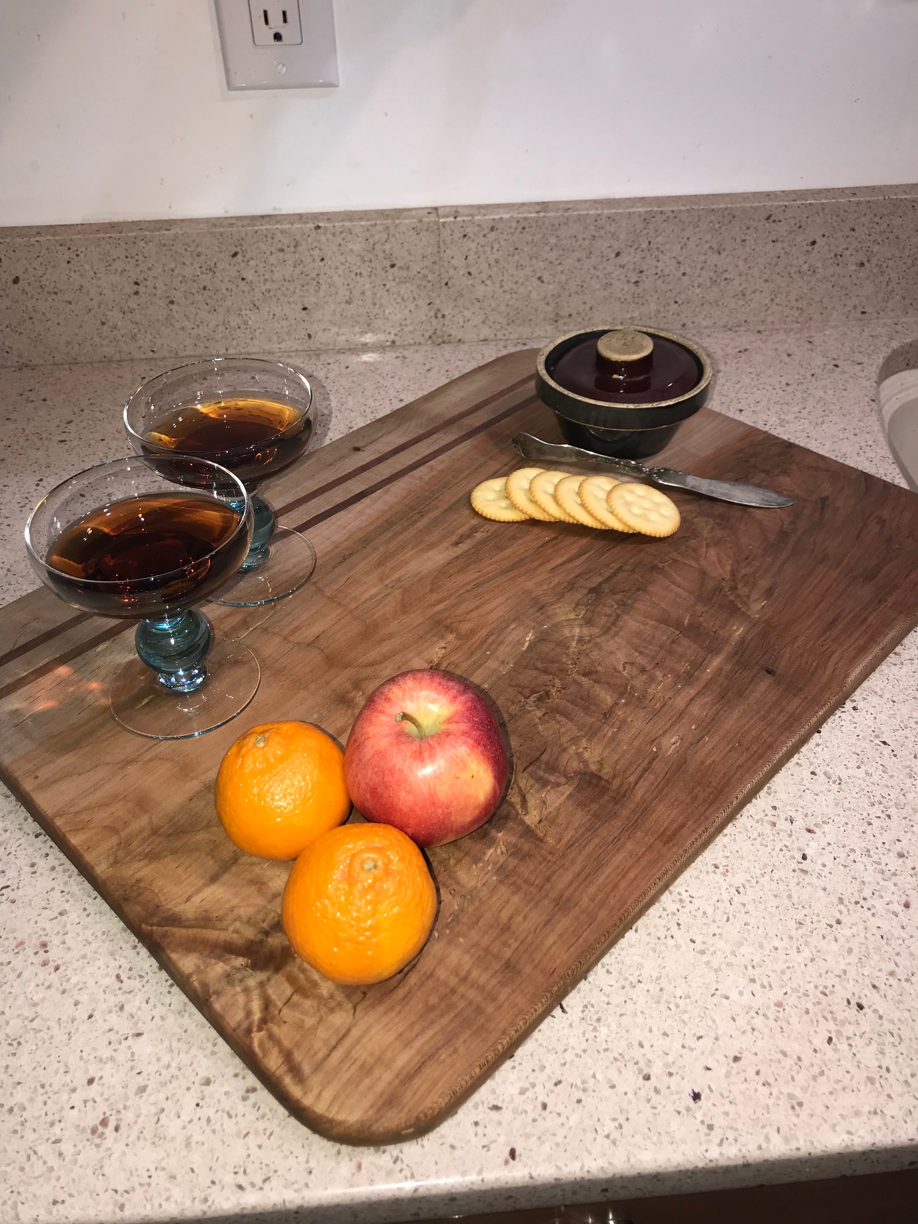 Charcuterie Serving Cheese Bread Board Live Edge Maple Walnut Inlay