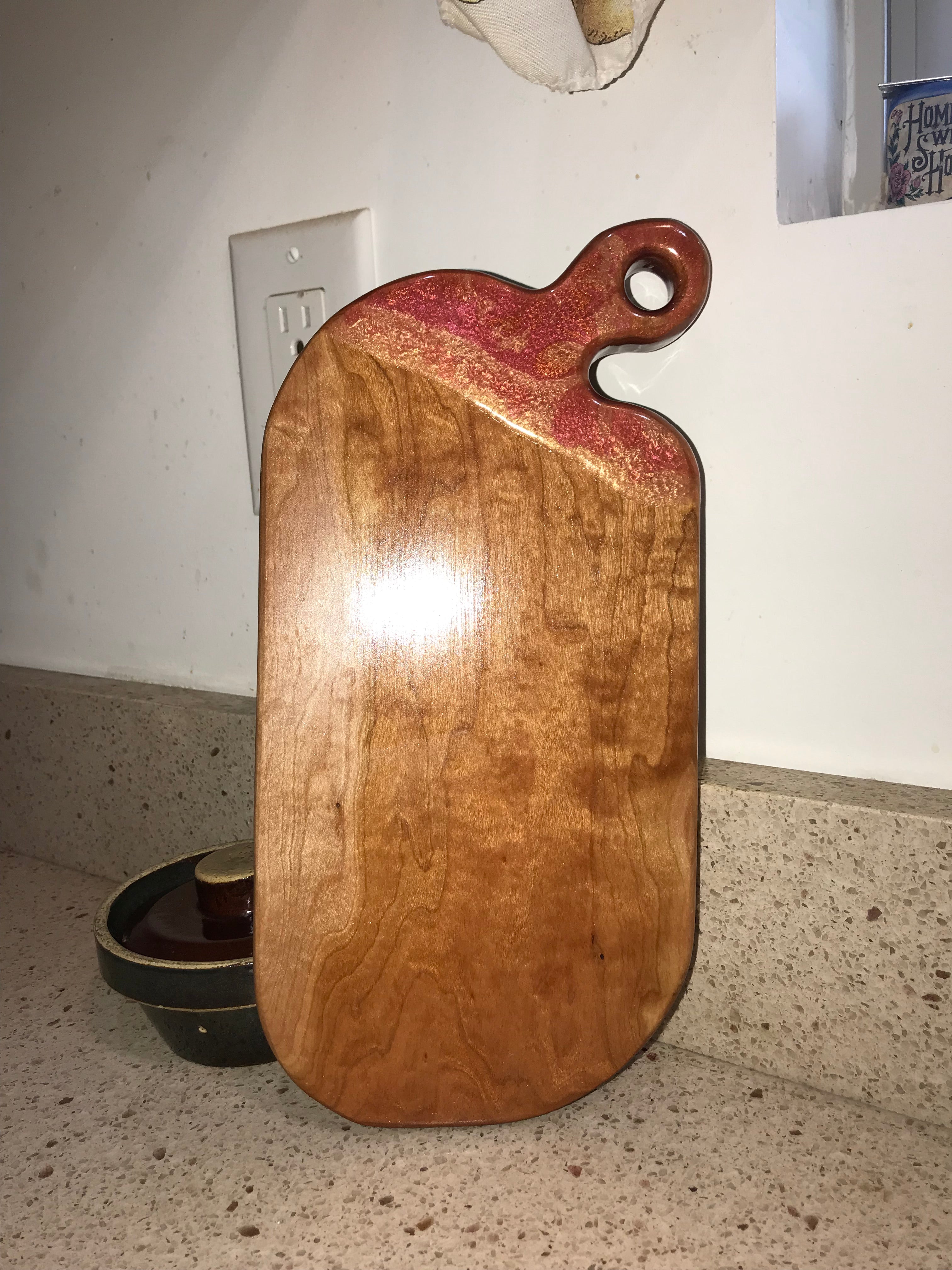 Charcuterie Serving Board Cheese Board Cherry with Red Copper Epoxy Resin Handle
