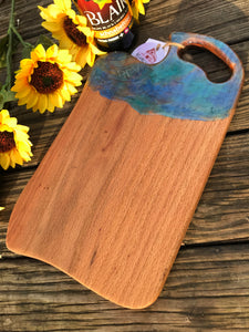 Charcuterie Serving Board Cheese Board Oak with Blue Green Epoxy Resin Handle