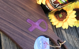 Charcuterie Serving Board Cheese Board Walnut with Purple or Pink Ribbon Epoxy Resin