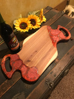 Charcuterie Serving Board Cheese Board Cedar with Double Handle with Epoxy Resin in Pink and Red with Gray accents