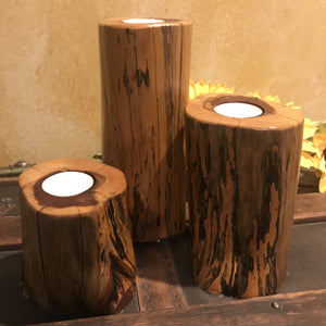 Rustic Natural Cedar Log Candle Holder Set