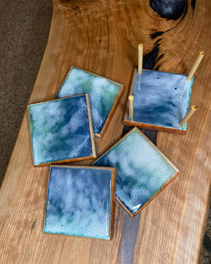 Coaster Set with Epoxy Accent and holder