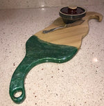 Charcuterie Cheese Board Serving Tray Poplar Pepper Green Epoxy Resin Handle