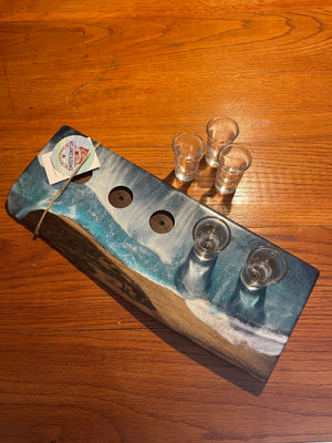 Flight board with Five Shot Glasses