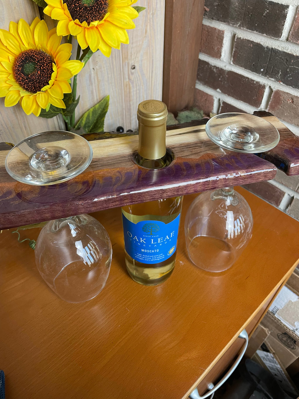 Wine Caddy Wine Glass Holder Natural Wood and Epoxy Resin Design