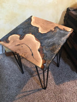 River Side Table Locust Black, Gold, & Silver Epoxy with Hairpin Metal Legs