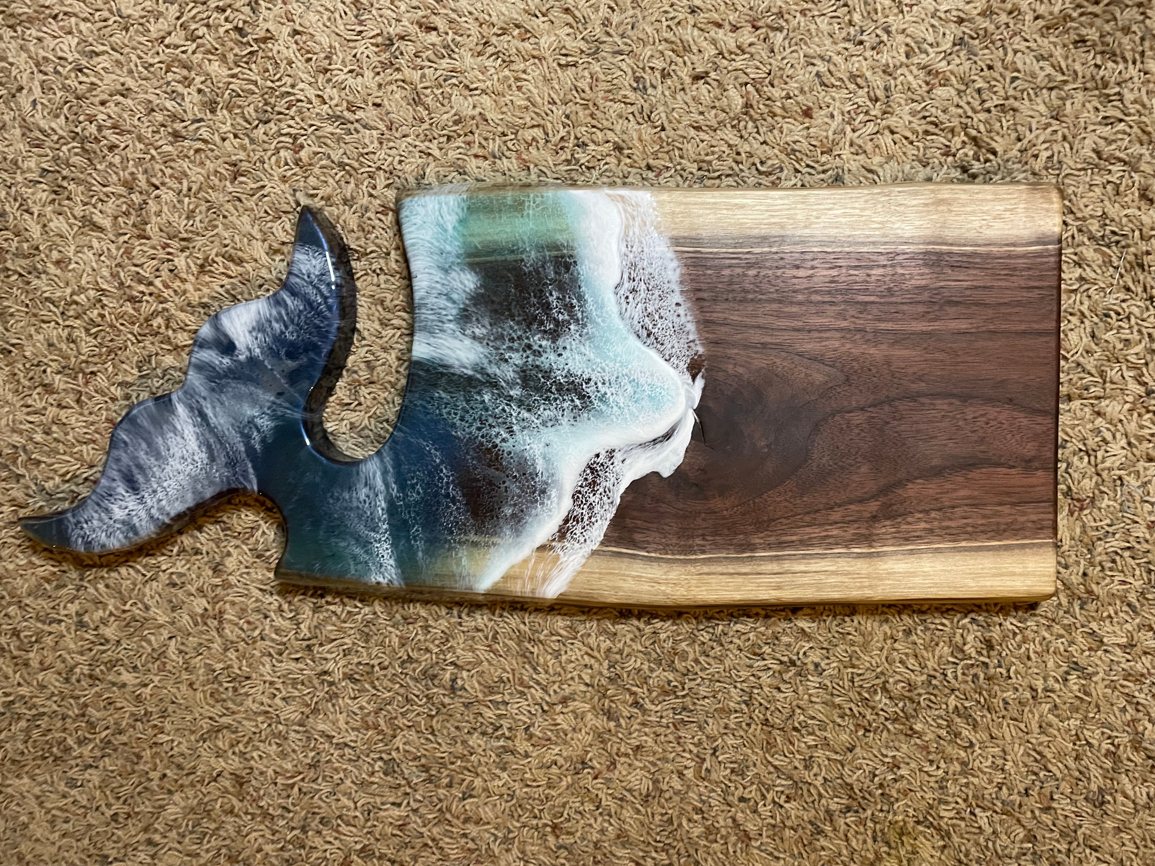Charcuterie Serving Board Cheese Board with Epoxy Resin Accent Whale Tail